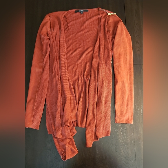 GUESS Anisa Faux Suede Sleeve Drape Sweater (Pullover Coverup Cardigan) - Picture 7 of 8